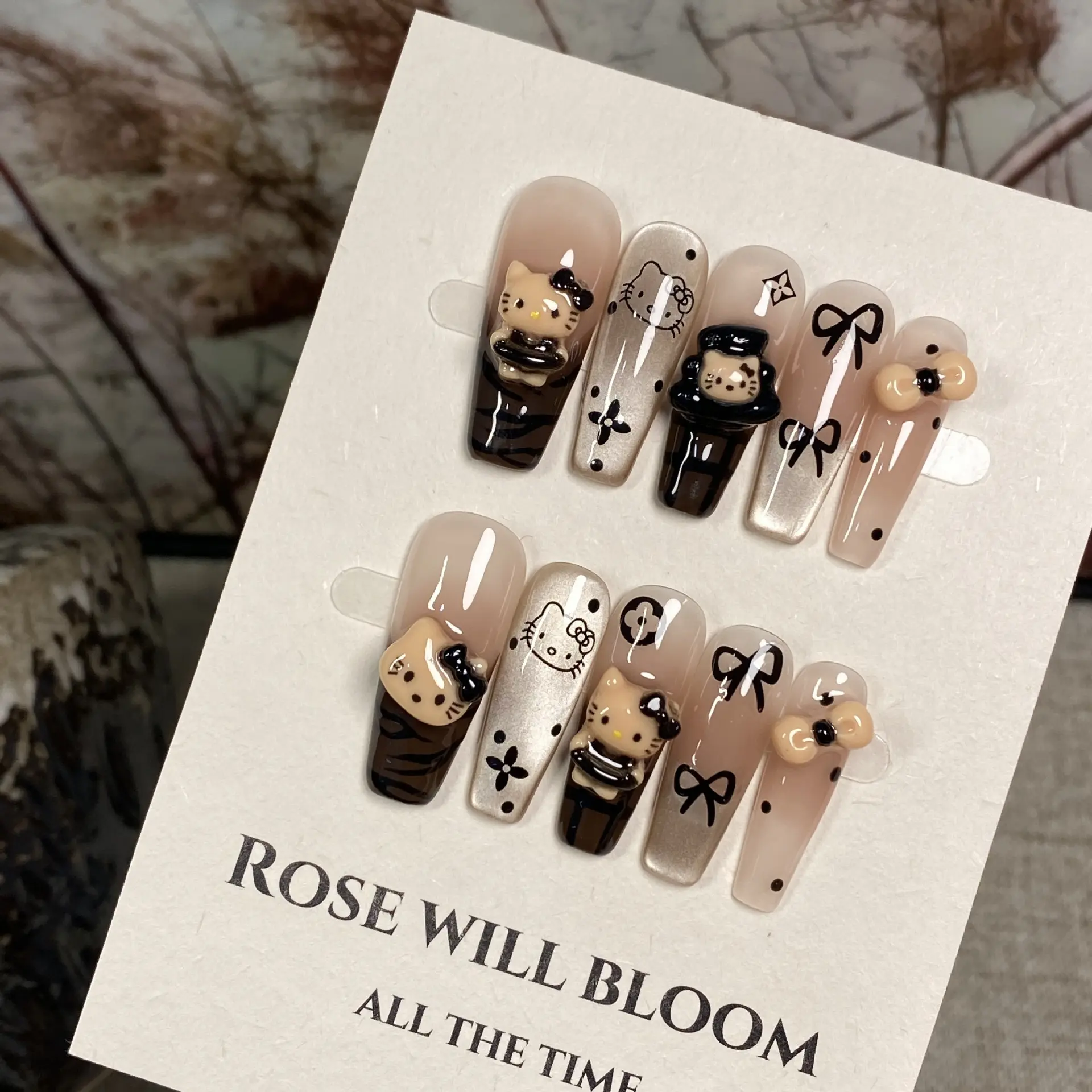 纯手工穿戴甲美拉德Kitty猫系列秋冬款猫眼美甲