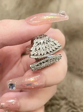 韩国轻奢锆石多层开口戒指个性气质设计感食指戒小众高级感手饰女