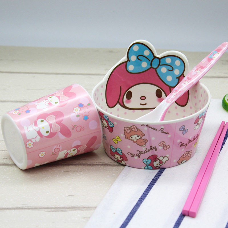 卡通创意宝宝吃饭密胺儿童餐具套装可爱勺子KT猫碗杯子筷子配套装