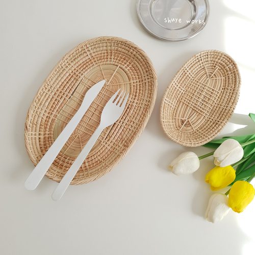 韩国ins藤编水果篮手工编织果盘日式早餐面包篮客厅零食托盘拍照