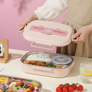 304不锈钢保温分格饭盒学生分隔密封便当盒带盖午餐盒四格五格