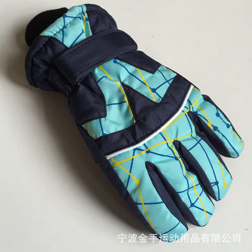 冬季儿童时尚印格手套户外运动防水防寒保暖加绒滑雪骑行手套