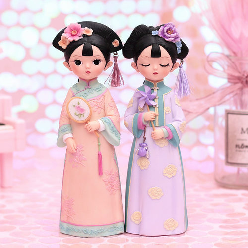 宫廷风树脂娃娃女孩工艺品心可爱格格房间装饰小摆件生日礼物
