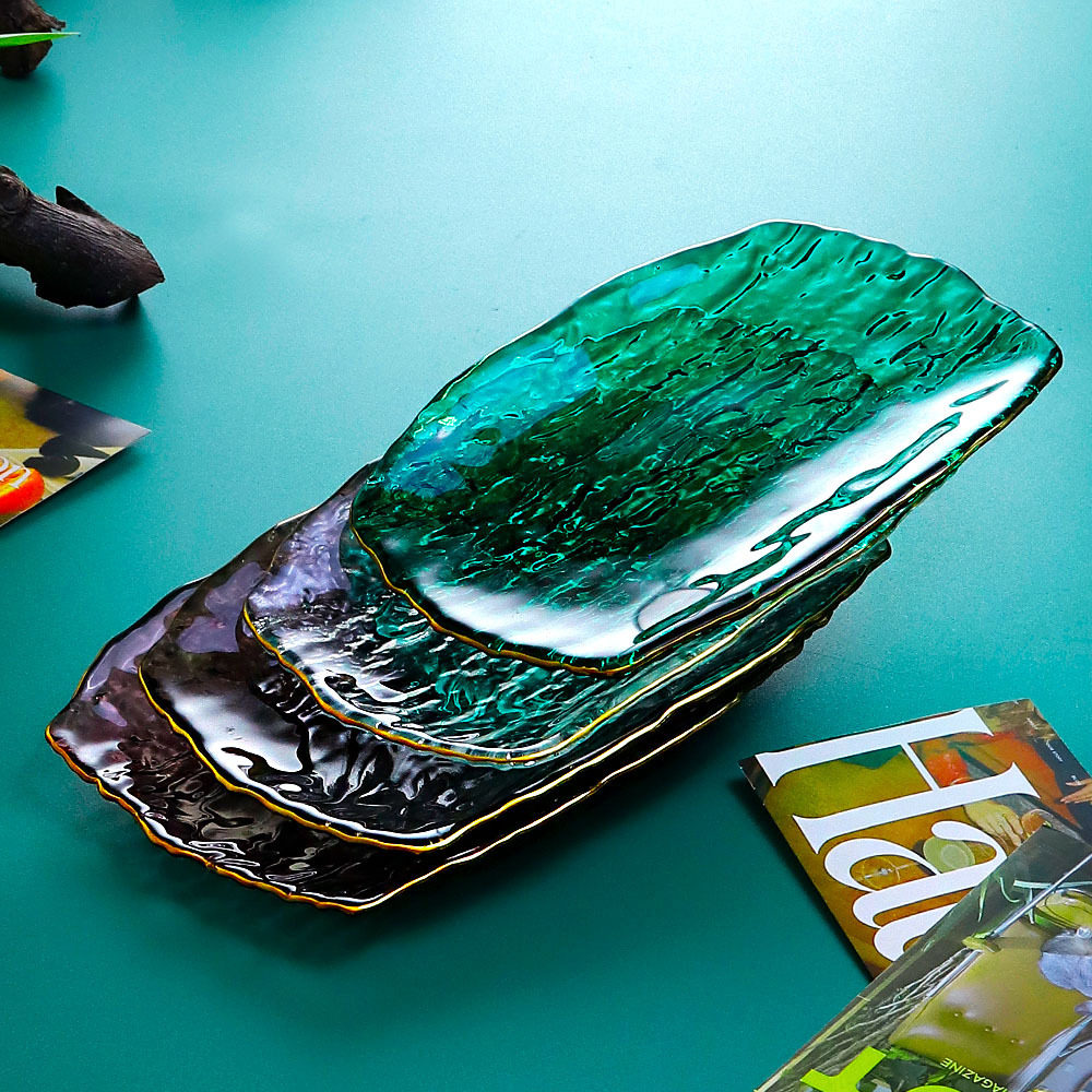 平盘美式乡村烧烤店长方形盘子下午茶手绘高颜值玻璃点心盘