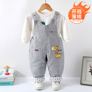 男童薄棉裤 3岁儿童开裆夹棉裤 子纯棉 秋冬外穿0 婴儿宝宝背带棉裤