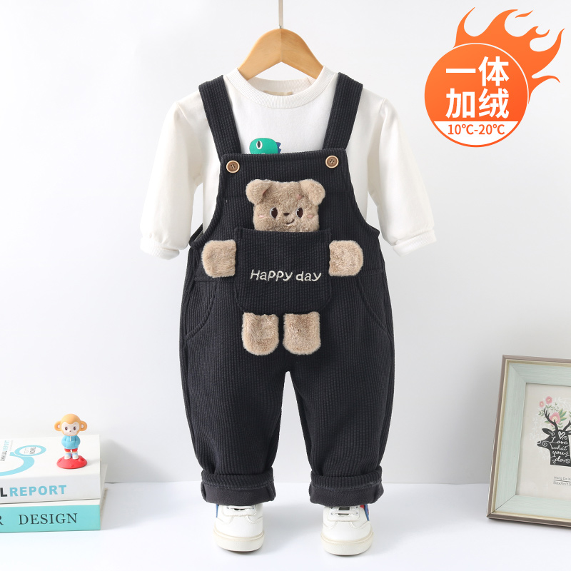 宝宝加绒背带裤秋冬加厚保暖