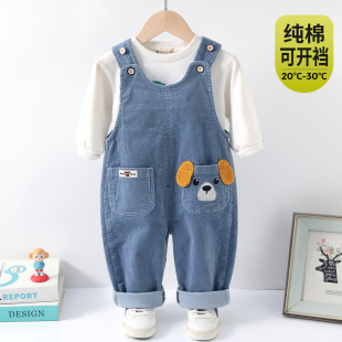 男童女童柔软 子宝宝可开裆连体裤 婴儿背带裤 春秋纯棉A类灯芯绒裤