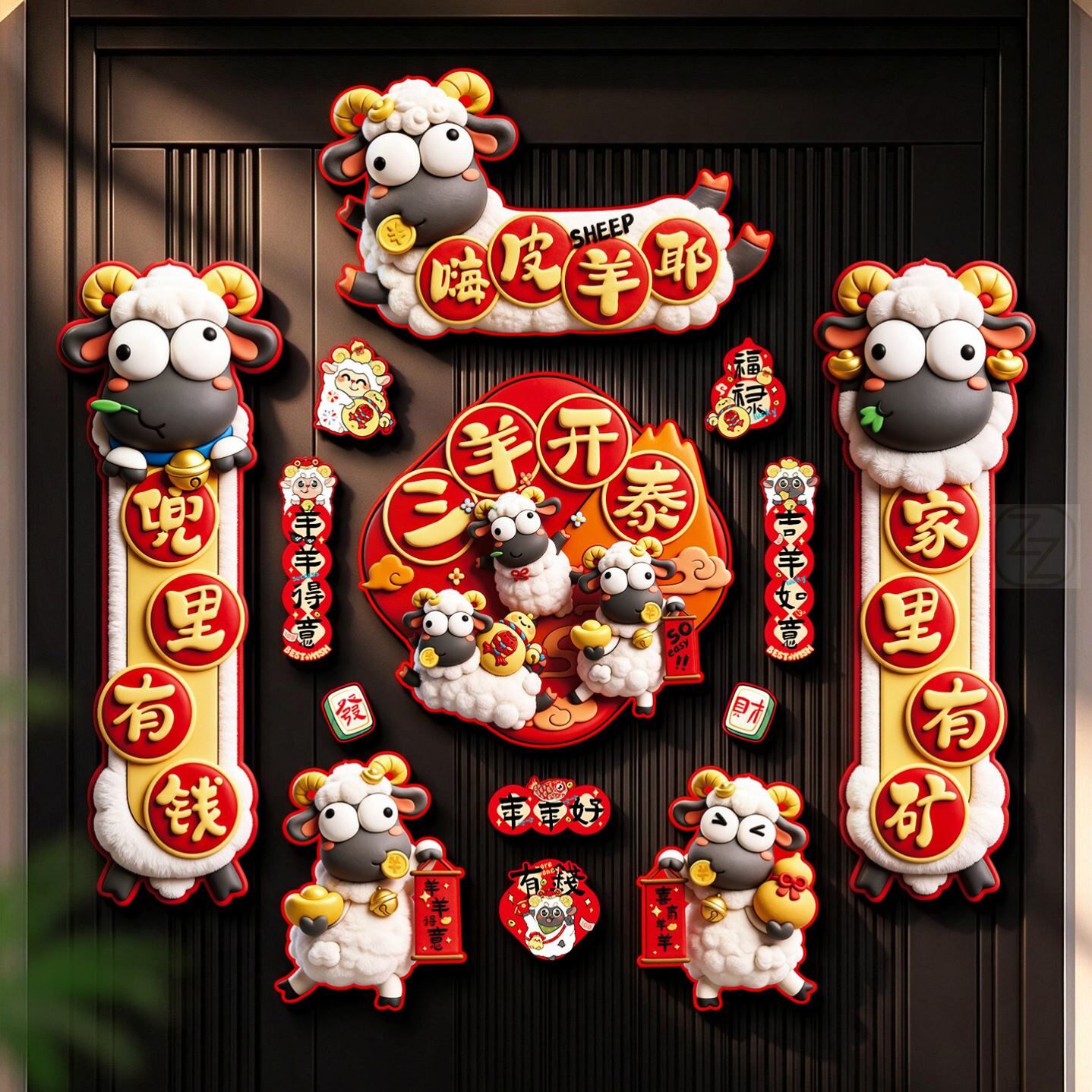 羊年全磁吸春联批货2027新款春节福字贴新年喜庆对联过年入户门联
