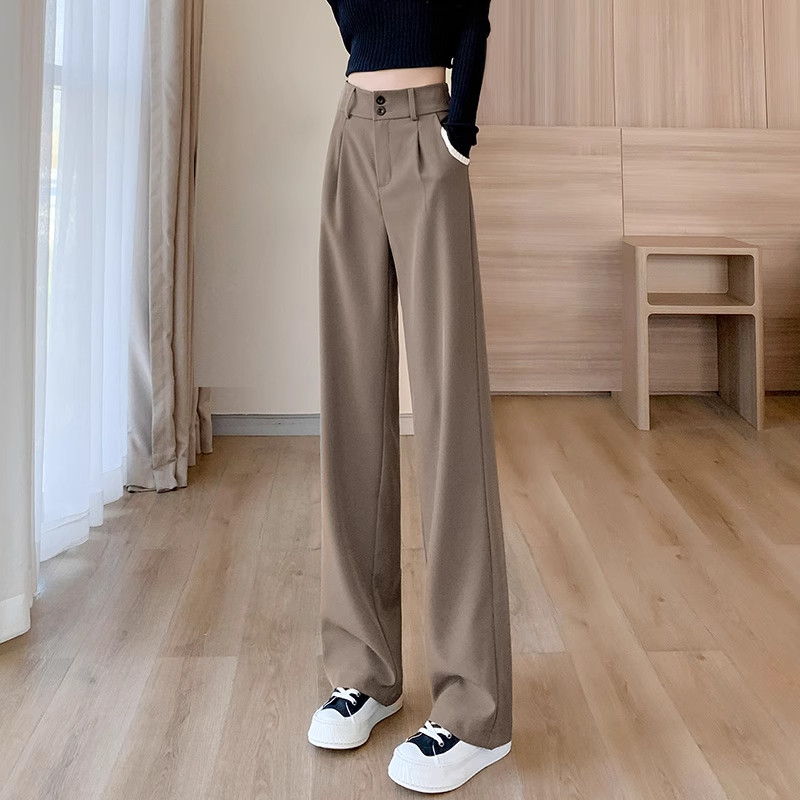 小个子窄版阔腿西装裤女2024春秋新款时尚百搭高腰垂感休闲直筒裤