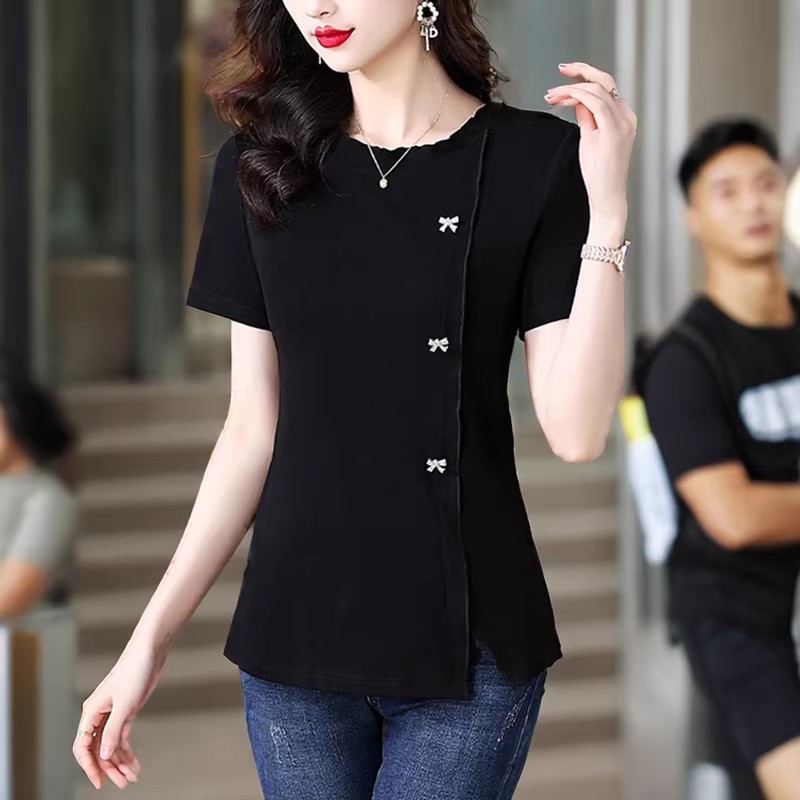 欧货棉短袖t恤女2026夏季新款显瘦减龄休闲胖mm大码洋气别致上衣
