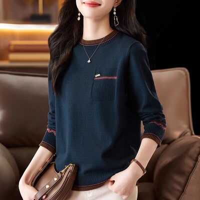 圆领大码中长款打底衫女2025秋冬新款休闲宽松显瘦针织加厚上衣潮