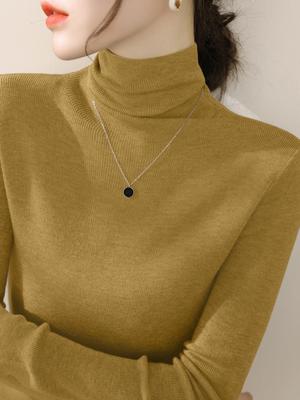 法式堆堆高领针织打底衫女2024秋冬新款时尚高级感别致绝美上衣潮