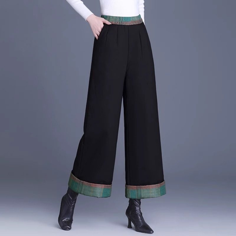 高级感简约黑色羽绒棉裤女2024秋冬新款加厚保暖宽松直筒阔腿裤潮