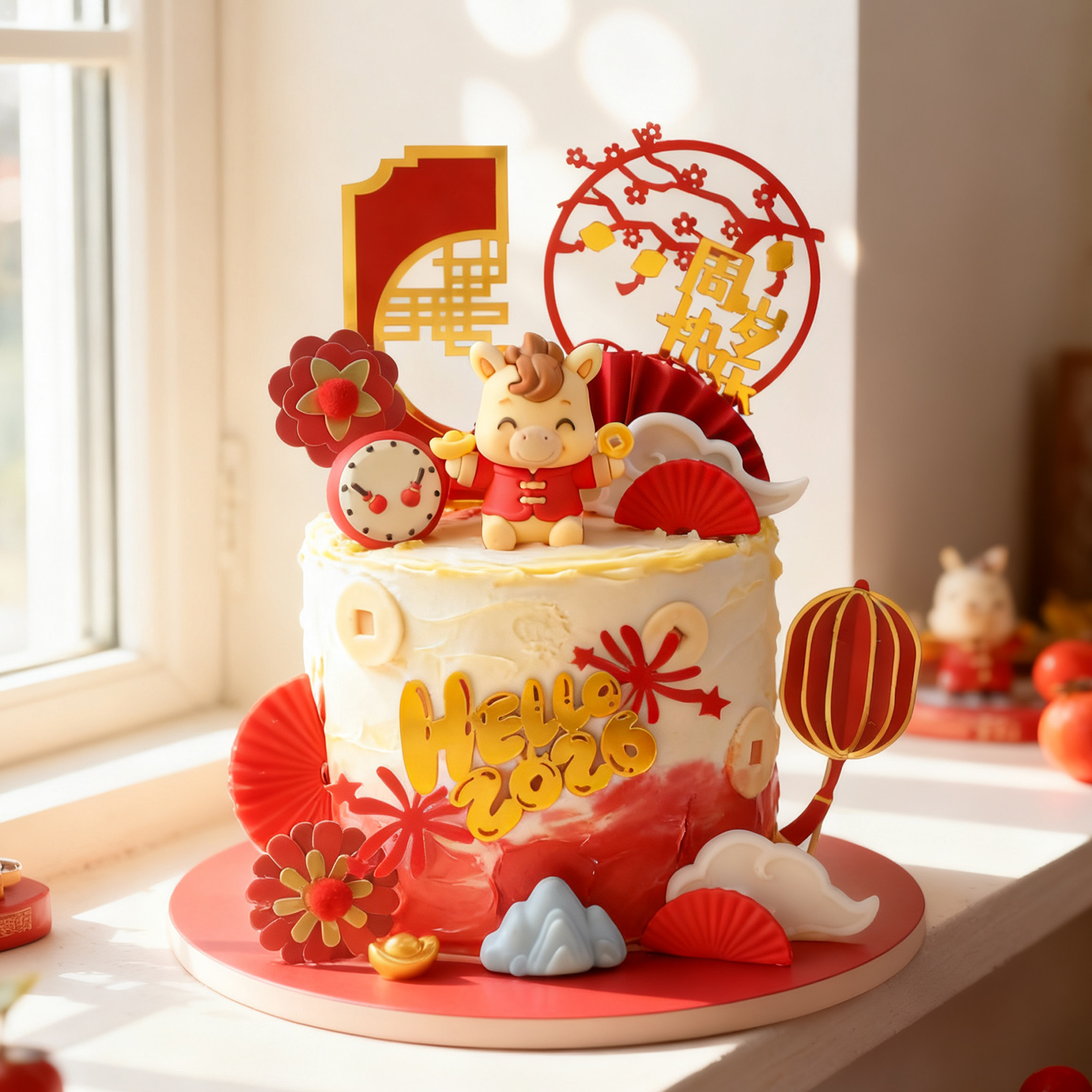 中式小马宝宝蛋糕装饰玩偶摆件
