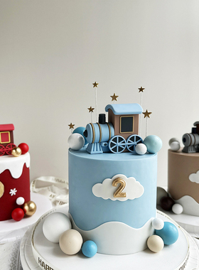 儿童生日插牌卡通火车头蛋糕装饰摆件红色蓝色灰色小火车软胶玩偶