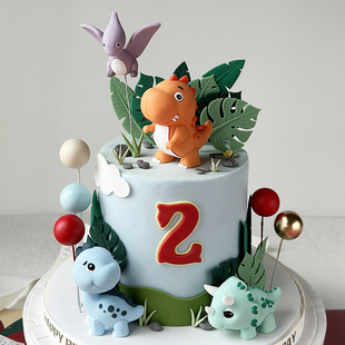 儿童生日插牌远古霸王龙三角龙翼龙长颈龙摆件卡通恐龙蛋糕装饰