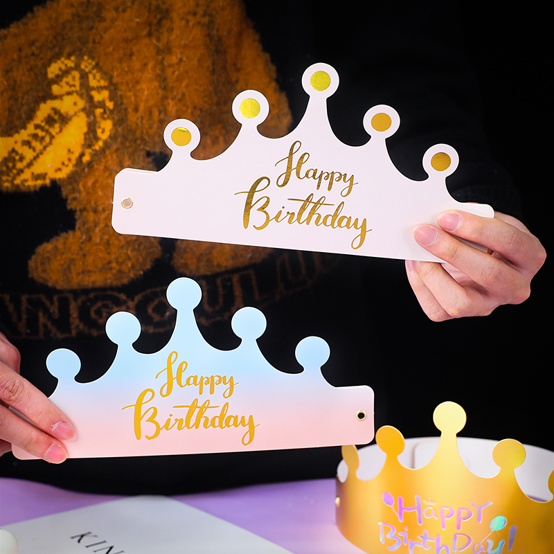 网红烫金烫银皇冠折叠hb派对帽子