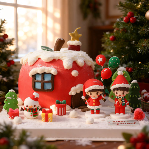 圣诞节男孩女孩蛋糕装饰玩偶摆件