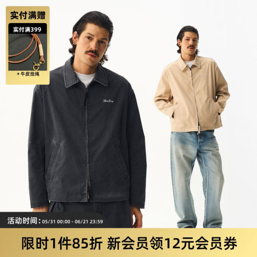 水洗翻领拉链短款夹克外套