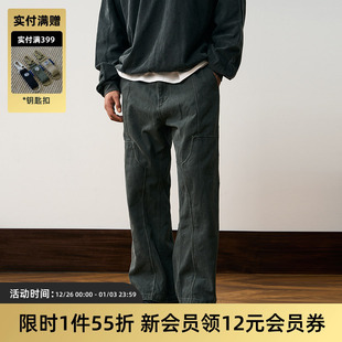 直筒立体双膝伐木长裤 TIRES 裤 日系复古重水洗工装 宽松男女 24AW