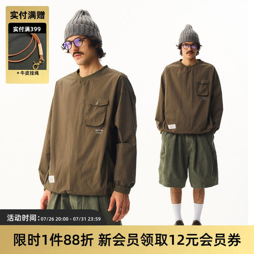 TIRES复古工装尼龙套头宽松卫衣