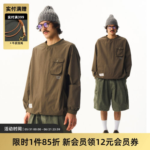 TIRES复古工装尼龙套头宽松卫衣
