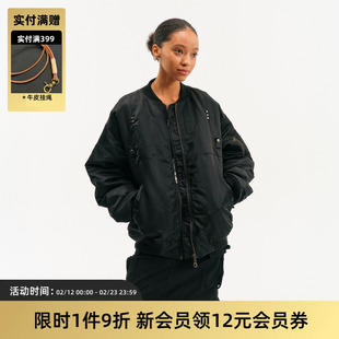 TIRES「澄砺」复古重磅光泽Bomber尼龙廓形MA1飞行夹克保暖厚外套