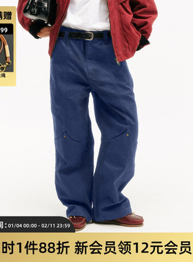 TIRES「澄砺」复古重水洗工装裤 直筒立体双膝伐木长裤宽松男女