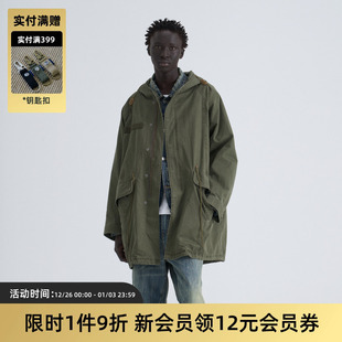 TIRES「澄砺」M65日系复古M51水洗鱼尾连帽风衣工装 外套大衣宽松V