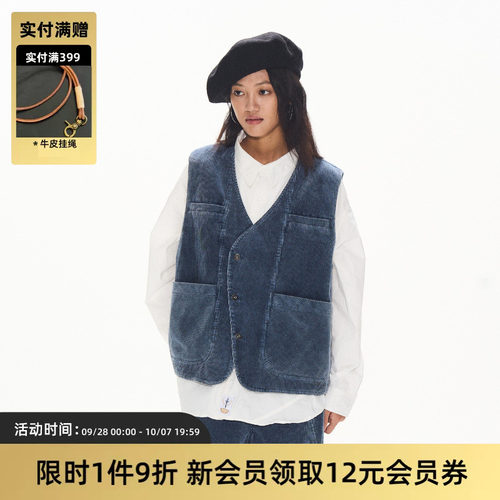 复古灯芯绒马甲背心洗水TIRES