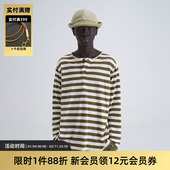 日系复古亚麻条纹长袖 TIRES 25AW 亨利领撞色拼接透气T恤百搭男女