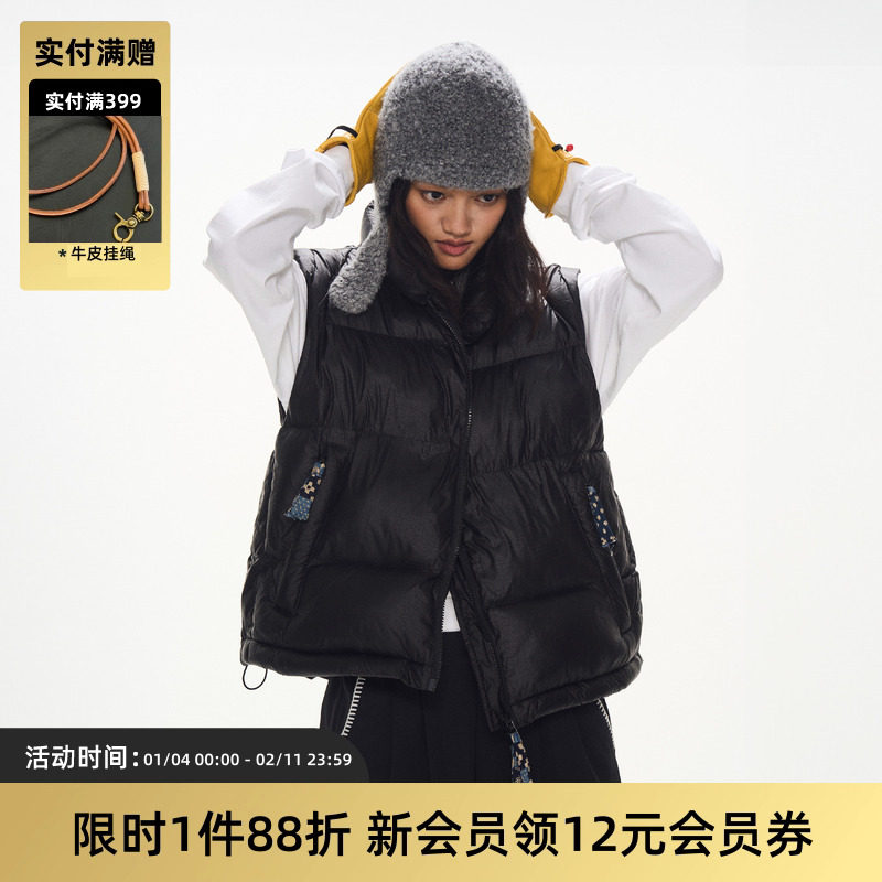 TIRES 24AW 日系复古宽松立领棉服马甲 暖褶蓬松男女休闲背心外套,男装,常规马甲,淘宝优惠券,粉丝福利购,淘宝优惠卷