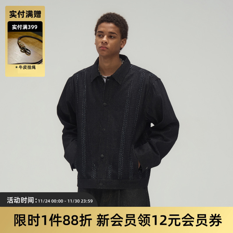 TIRES原牛仔夹克提花拼接