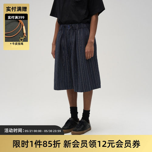 TIRES 25SS日系复古条纹阔腿八分裤 宽松休闲百搭中裤七分裤男女