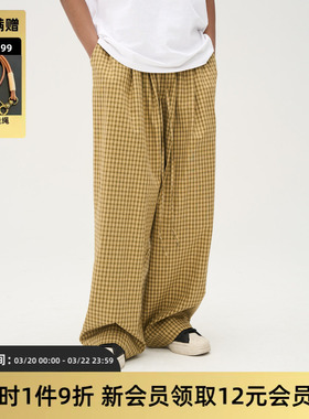 TIRES 25SS 日系复古格子长裤 百搭抽绳宽松垂感休闲格纹裤男女