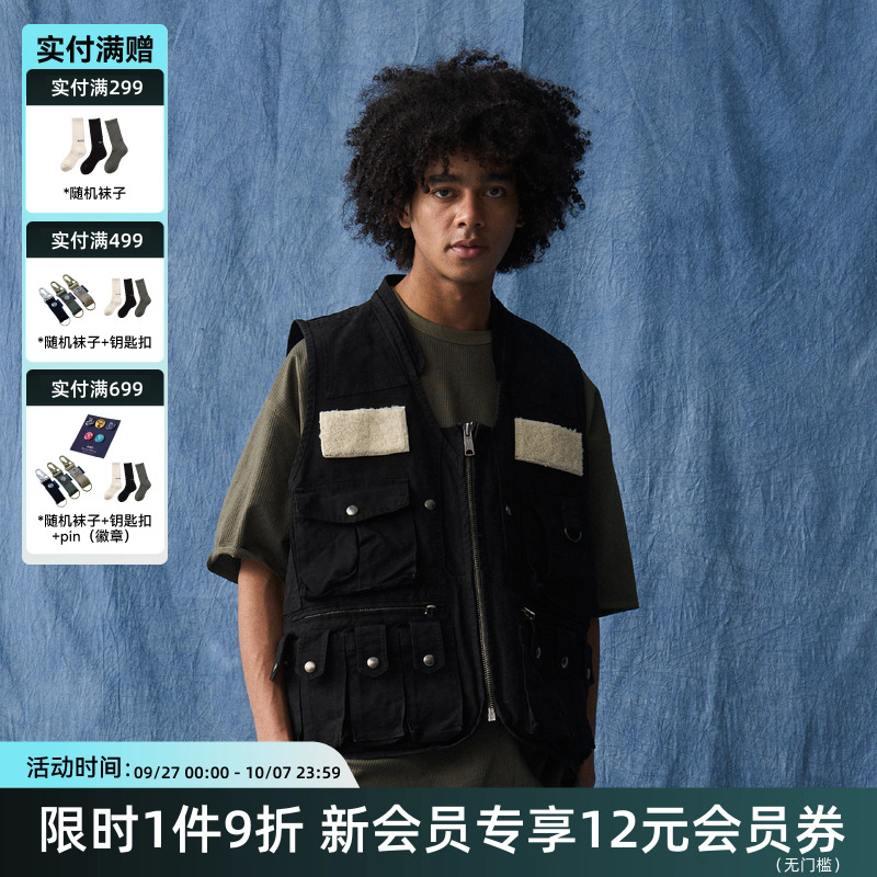 日系复古多口袋工装马甲
