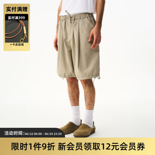 TIRES复古休闲抽绳水洗工装短裤