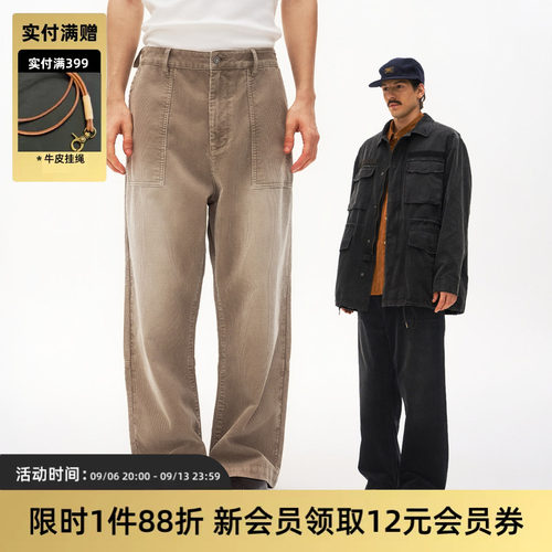 TIRES水洗做旧灯芯绒直筒裤