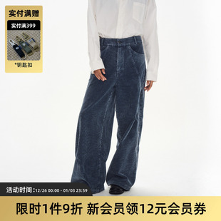 宽松男女 切线蓝染宽松阔腿裤 TIRES 24AW日系复古水洗灯芯绒直筒裤