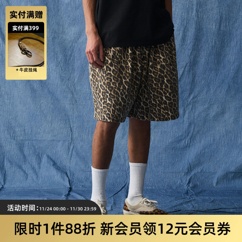 复古迷彩豹纹休闲短裤男