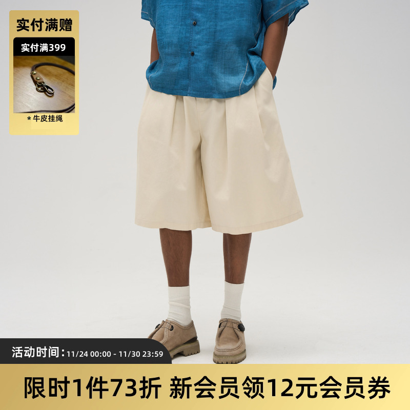 TIRES洗水纯色宽松中裤七分短裤