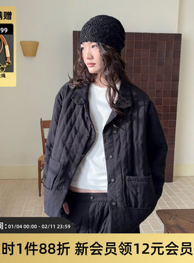 TIRES「隙柔」极简宽松短款绗绣棉服 精纺棉保暖厚休闲外套男女