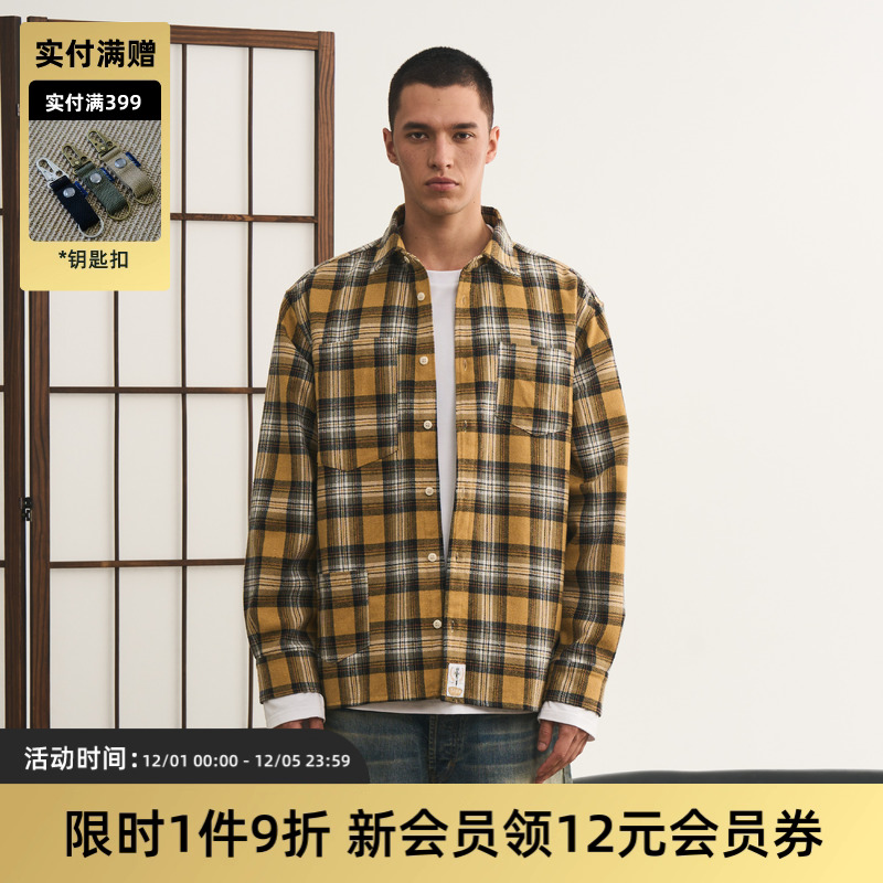 TIRES 24AW日系复古多口袋绒格子衬衫外套宽松休闲长袖厚衬衣男女 - 封面