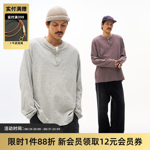 TIRES日系休闲纯棉亨利领长袖