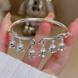 铃兰花银手镯实心轻奢高级感镯子情人节送女友礼物9999足灵动纯银