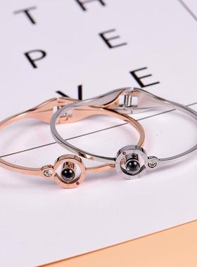 抖音同款开口手镯爱情约定的记忆投影100种语言我爱你钛钢不褪色