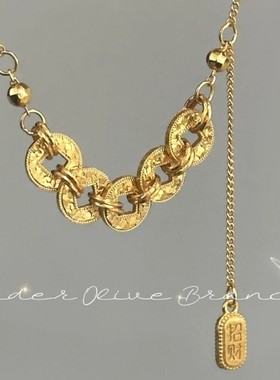 银国潮碎碎冰流苏锁骨链环环相扣吊坠925项链女五帝钱币纯新中式