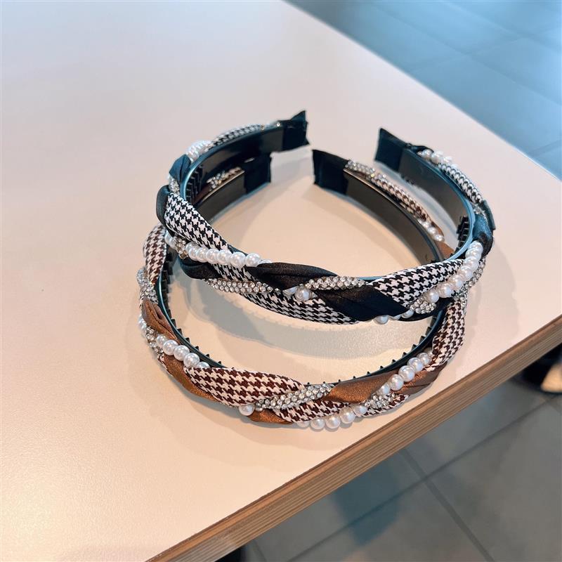 千鸟格麻花头箍发卡饰品女韩版气质网红款～高质感带齿防滑水钻