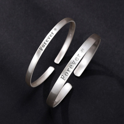 情侣足9999手镯Forever女泰英文镯子新款手环情人节礼物银纯银