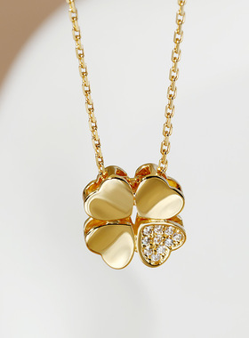 同款饰品电镀镶嵌锆石十字链四叶草项链女百搭INS风925银抖音